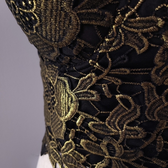 Unbranded Gold Black Floral Lace Embroidered Sexy Bustier Corset Crop Top SM - Picture 7 of 13